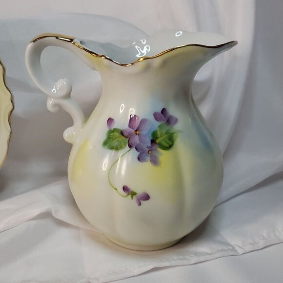 Vintage Norcrest Ceramic Bowl & Pitcher Hand Painted Purple Violets PR-8F 6 inch - Picture 13 of 16